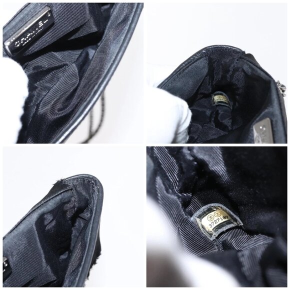 CHANEL Matelasse Chain Shoulder Bag Satin Black Silver CC Auth 157278 - Picture 15 of 16